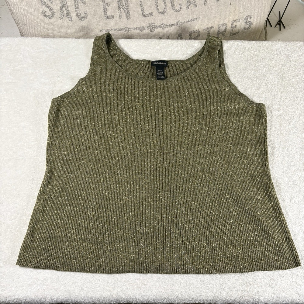 Lane Bryant Women's 22/24 Bronze Metallic Ribbed Knit Tank Top Sleeveless y2K